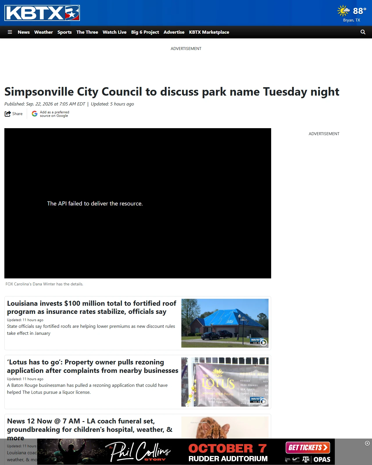 kbtx.com as published: Simpsonville City Council to discuss park name Tuesday night