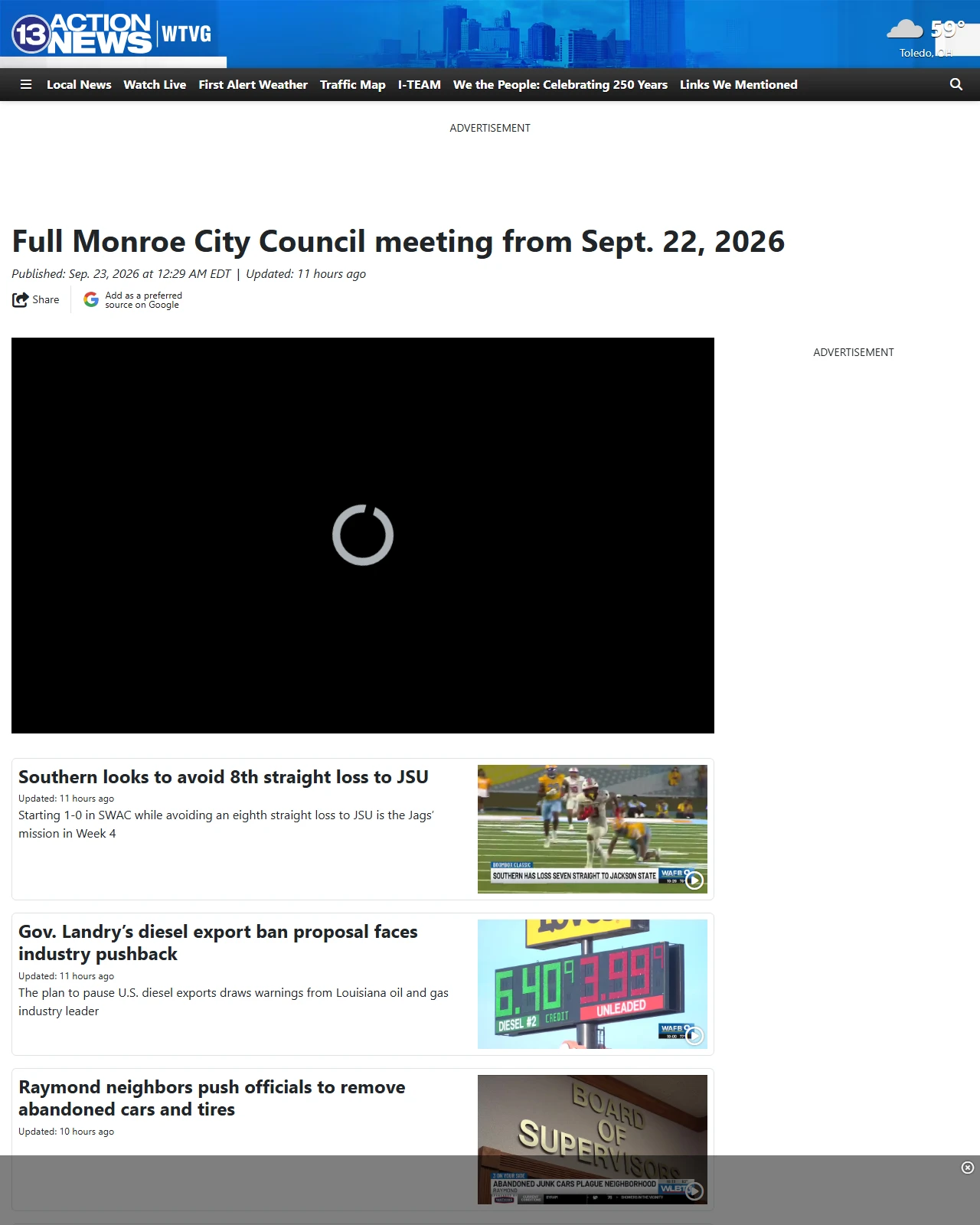 13abc.com as published: Full Monroe City Council meeting from Sept. 22, 2026