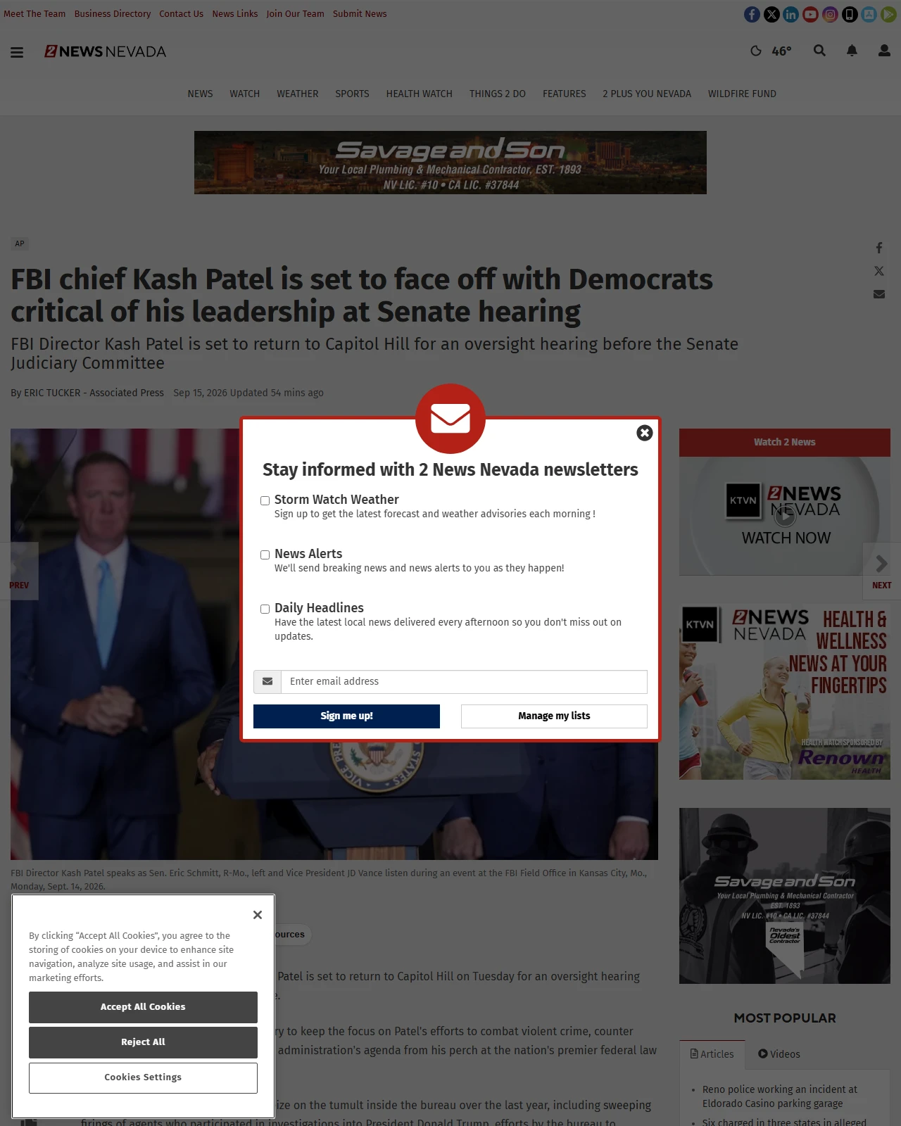 ktvn.com as published: FBI chief Kash Patel is set to face off with Democrats critical of his leadership at Senate hearing