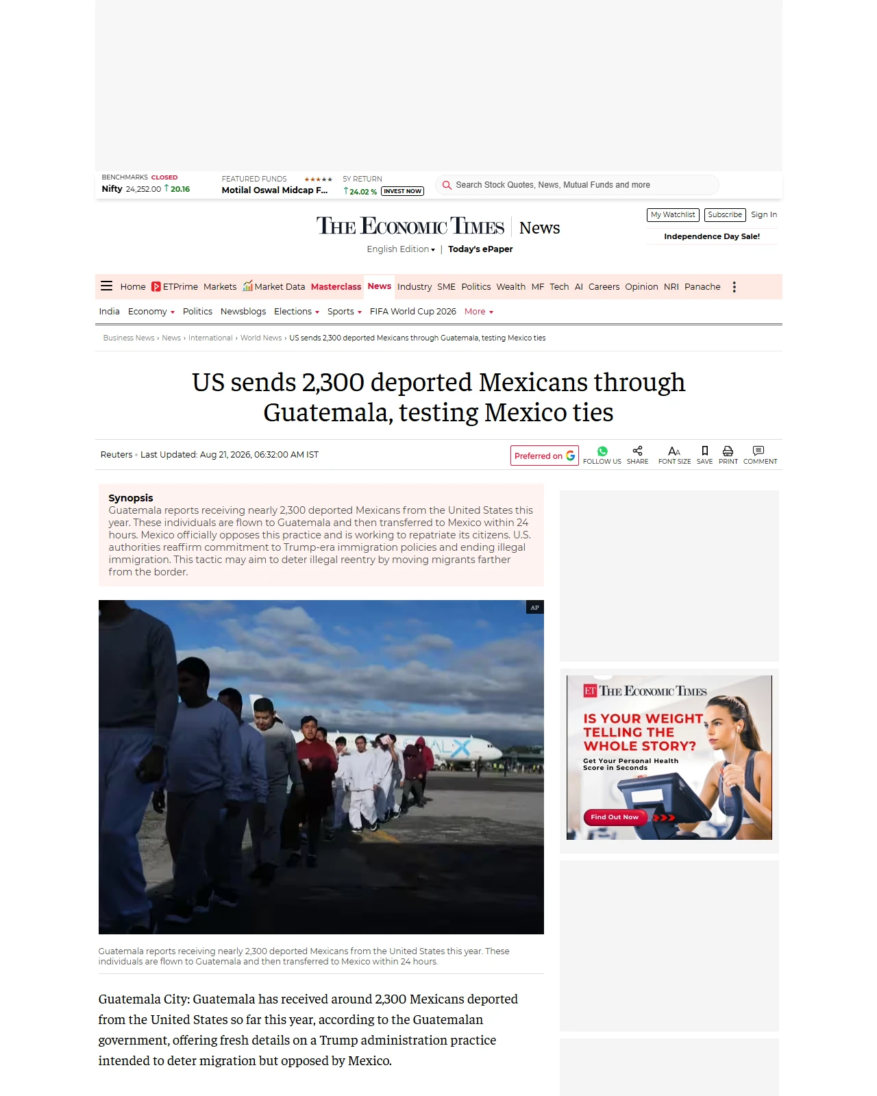 economictimes.indiatimes.com as published: US sends 2,300 deported Mexicans through Guatemala, testing Mexico ties