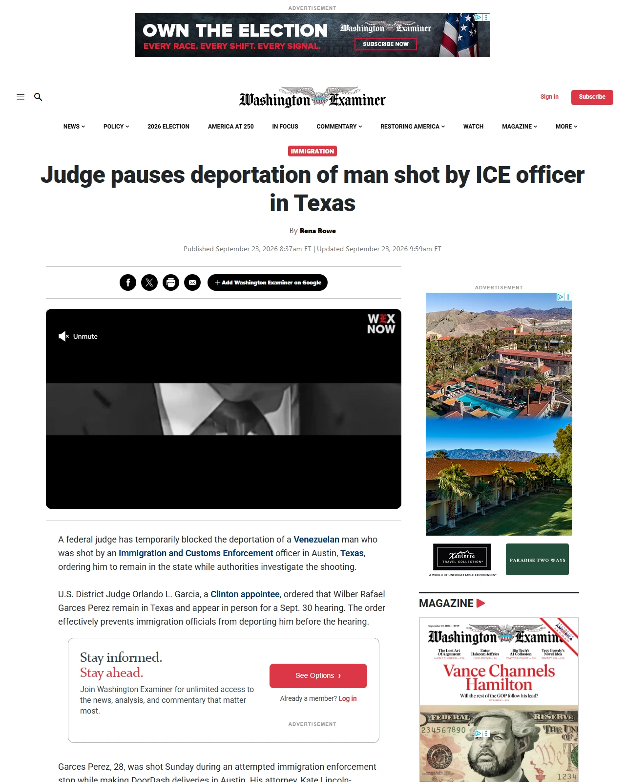 washingtonexaminer.com as published: Judge pauses deportation of man shot by ICE agent in Texas