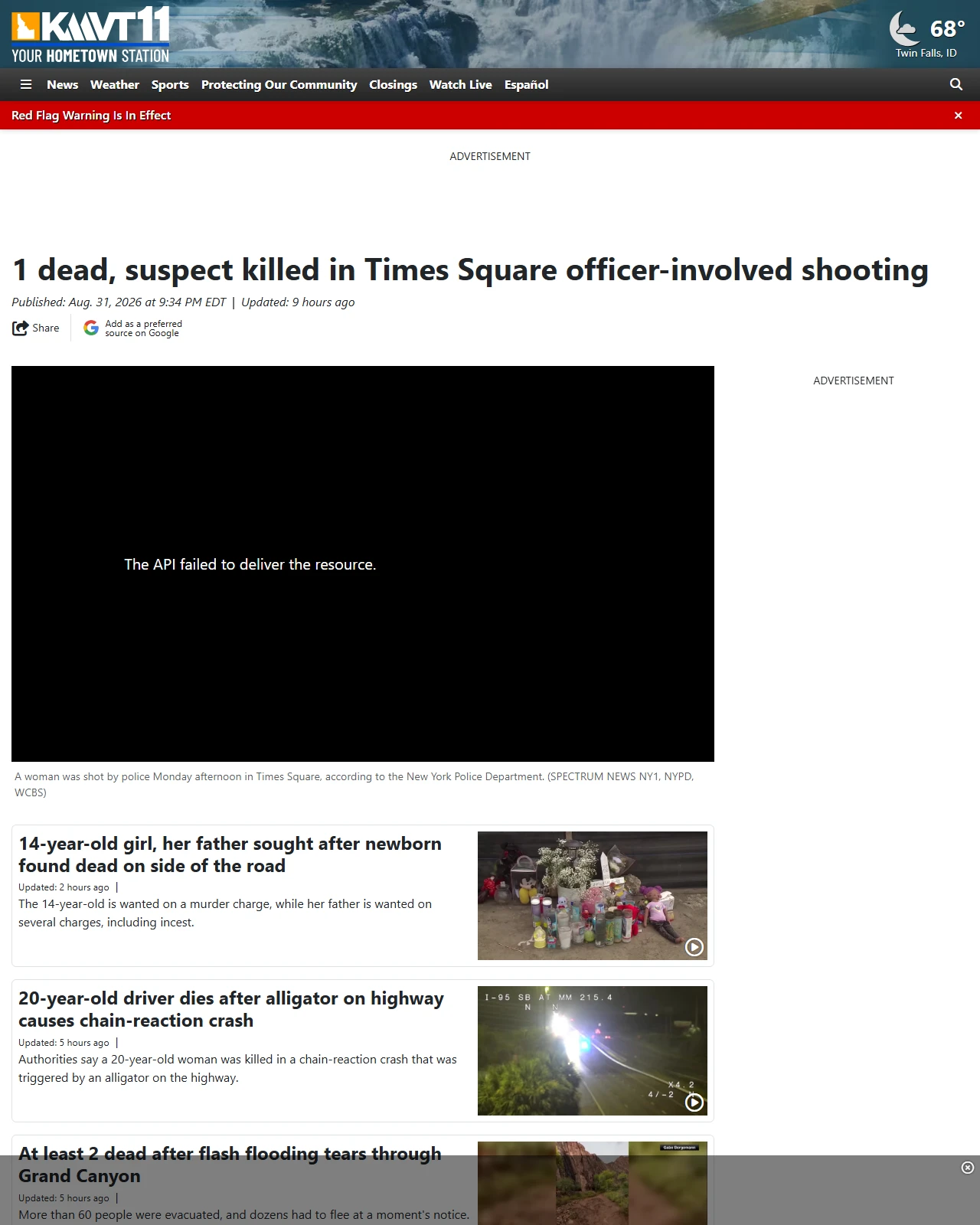 kmvt.com as published: 1 dead, suspect killed in Times Square officer-involved shooting