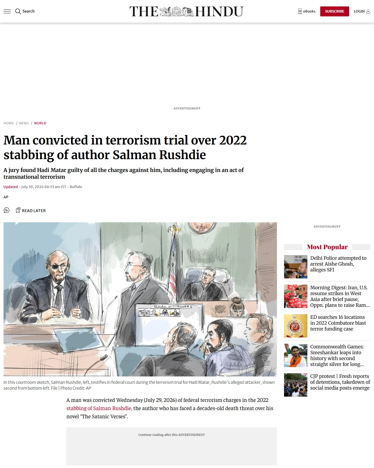 thehindu.com as published: Man convicted in terrorism trial over 2022 stabbing of author Salman Rushdie
