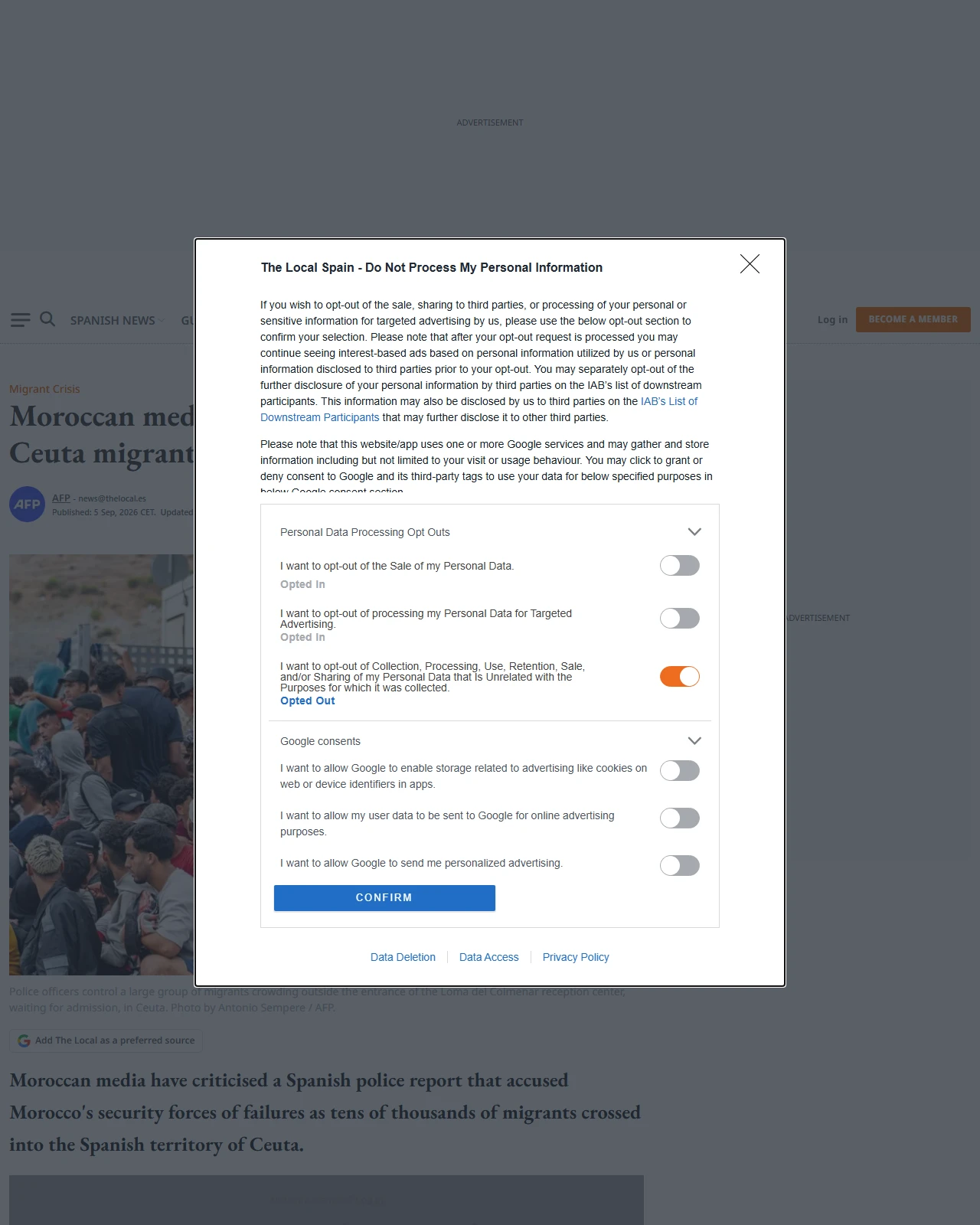 thelocal.es as published: Moroccan media slam Spanish police report on Ceuta migrant influx