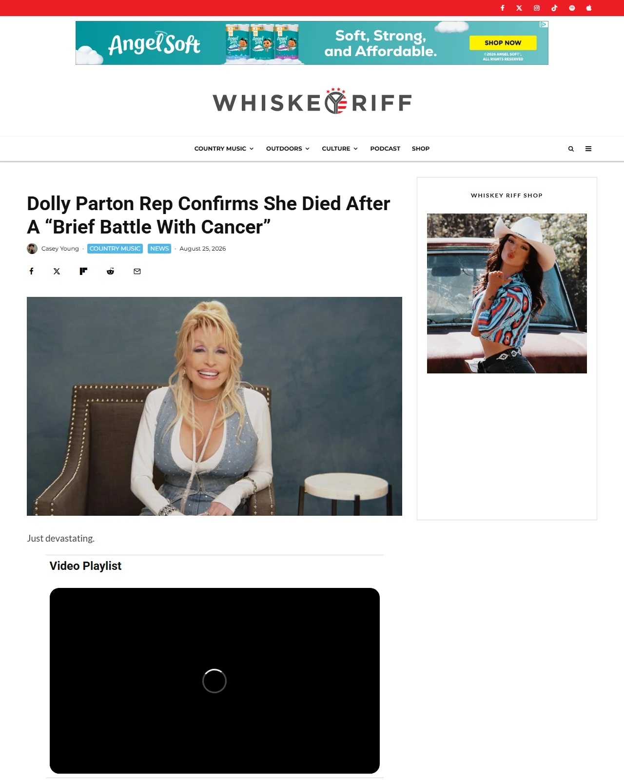 whiskeyriff.com as published: Dolly Parton Rep Confirms She Died After A “Brief Battle With Cancer”