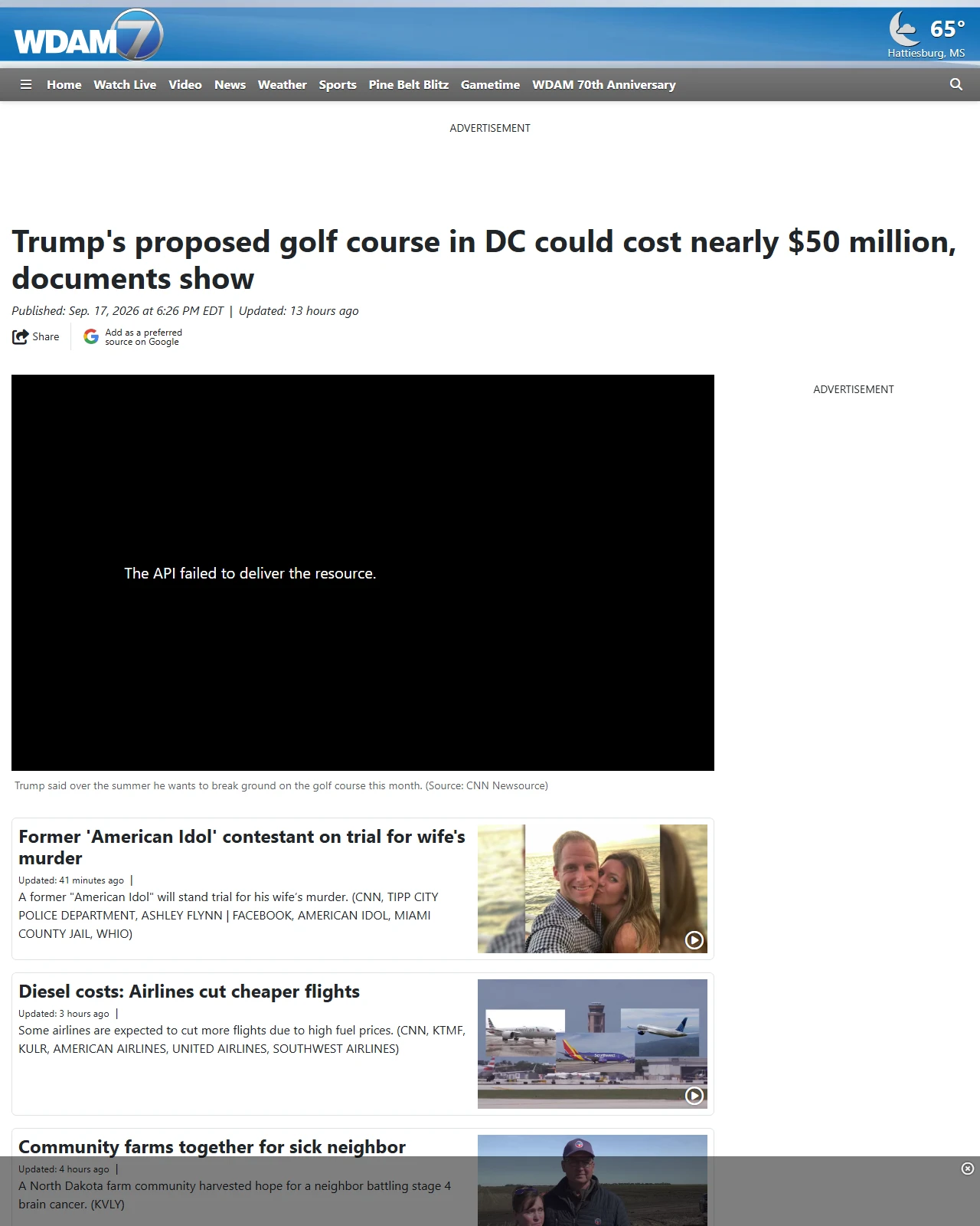 wdam.com as published: Trump's proposed golf course in DC could cost nearly $50 million, documents show - WDAM-TV
