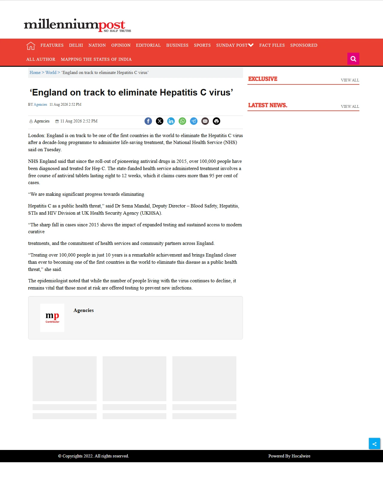 millenniumpost.in as published: ‘England on track to eliminate Hepatitis C virus’