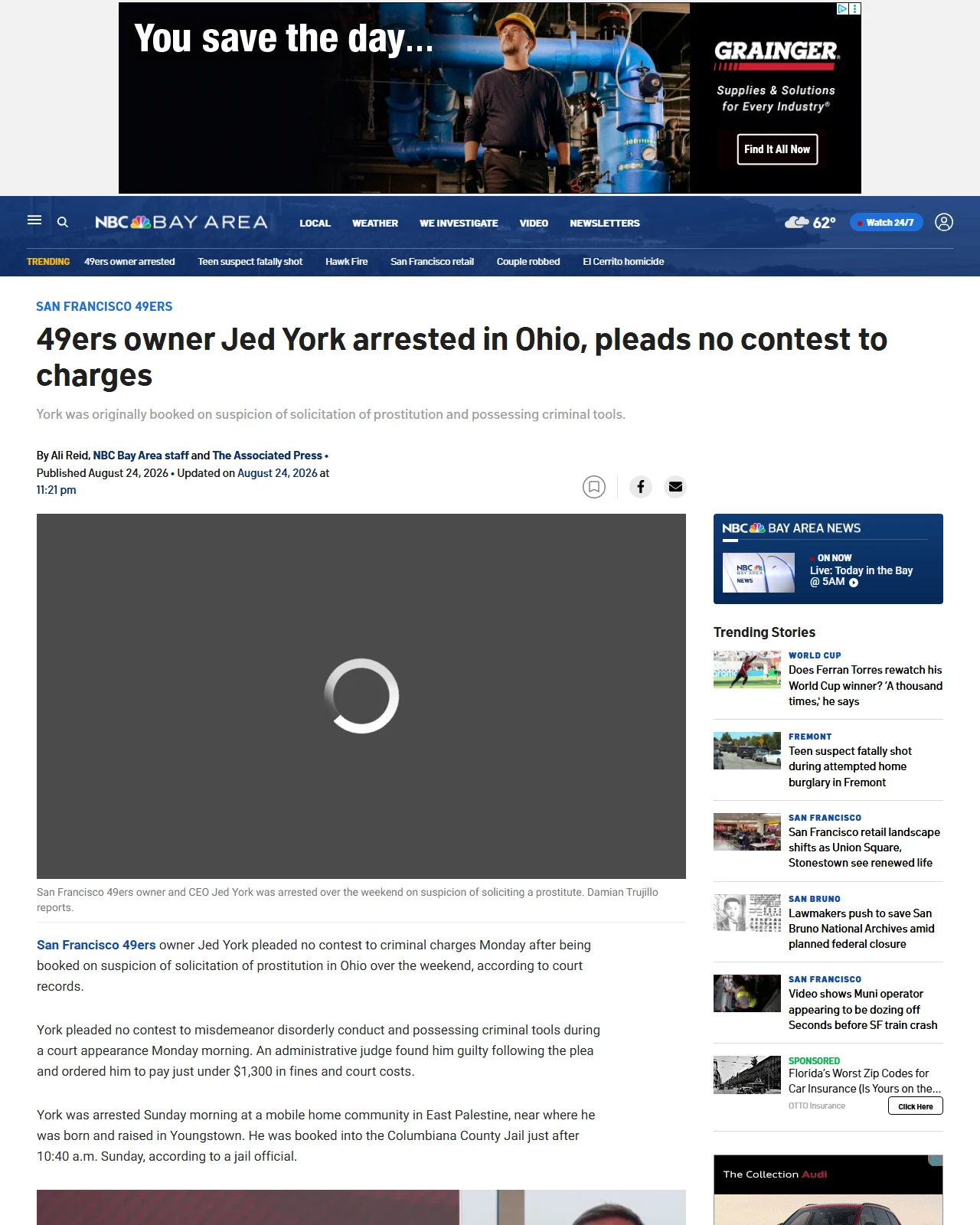 nbcbayarea.com as published: 49ers owner Jed York arrested in Ohio, pleads no contest to charges