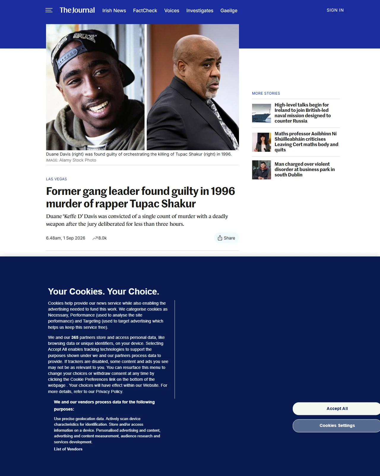 thejournal.ie as published: Former gang leader found guilty in 1996 murder of rapper Tupac Shakur