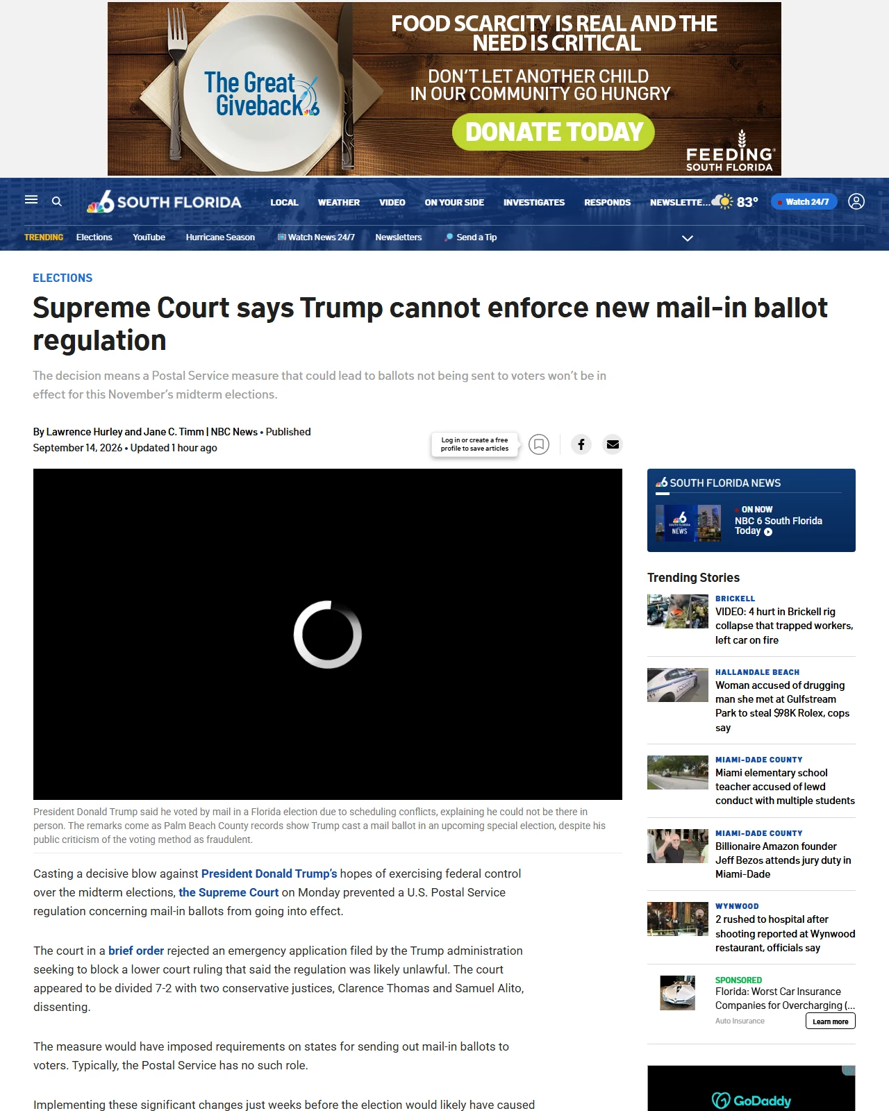 nbcmiami.com as published: Supreme Court says Trump cannot enforce new mail-in ballot regulation