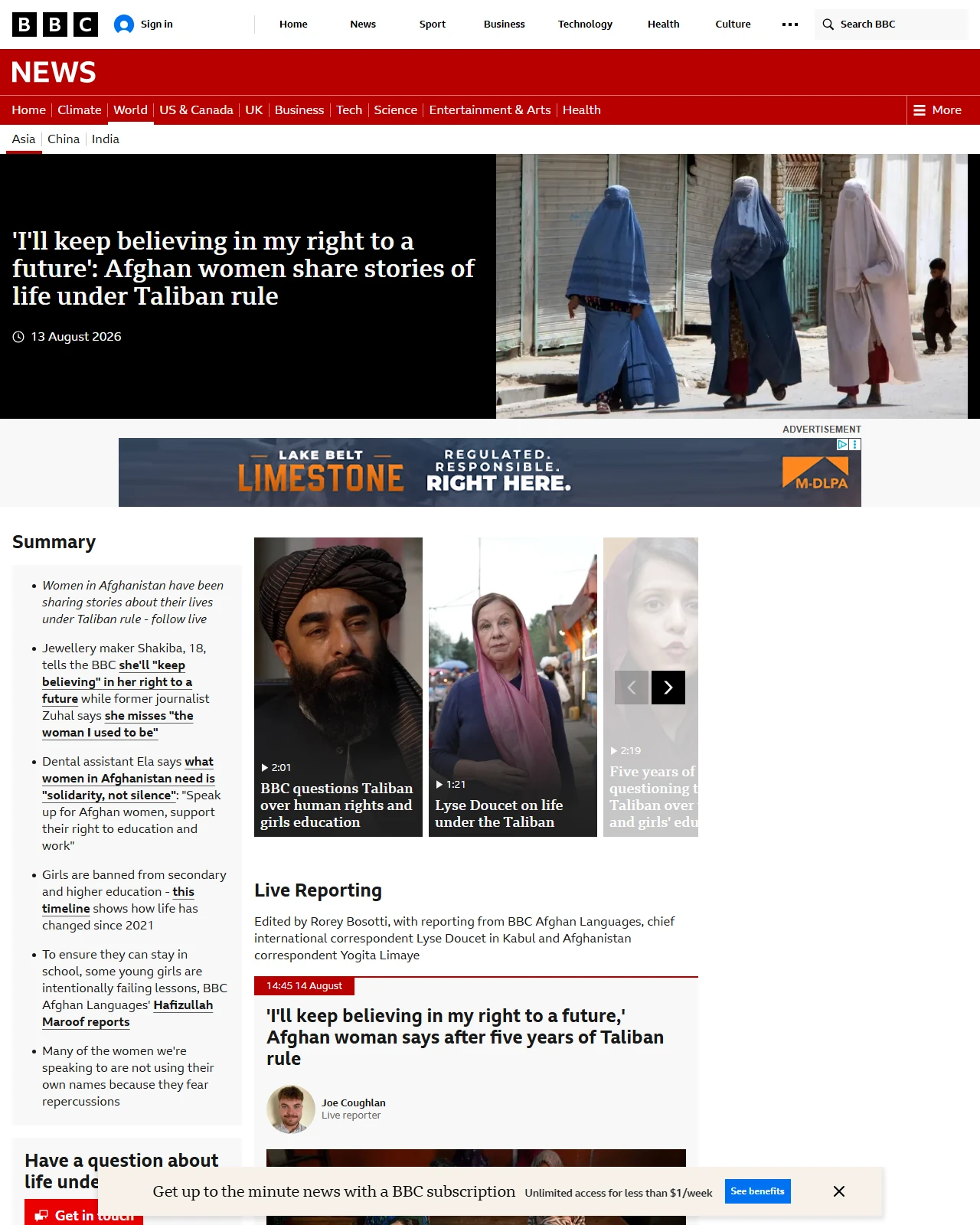 bbc.com as published: 'I'll keep believing in my right to a future': Afghan women share stories of life under Taliban rule