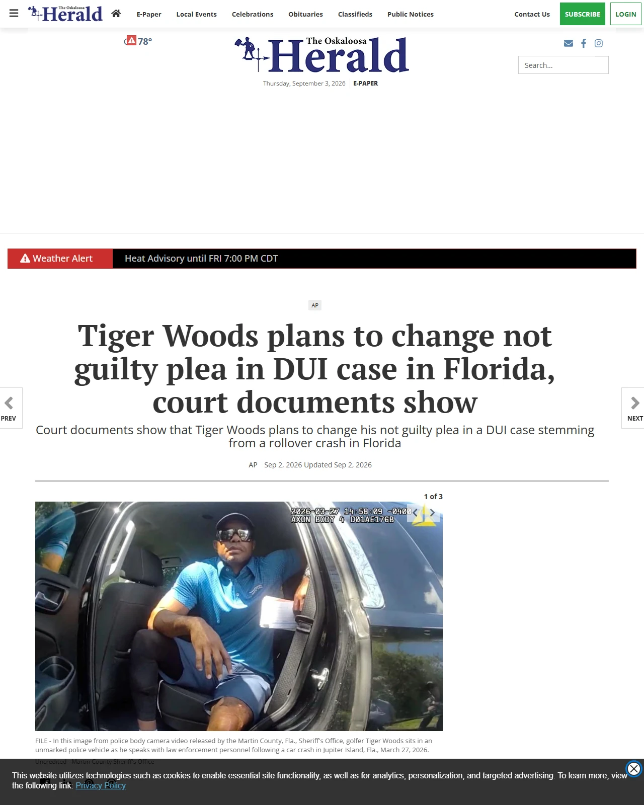 oskaloosa.com as published: Court documents show Tiger Woods plans to change not guilty plea in DUI case in Florida