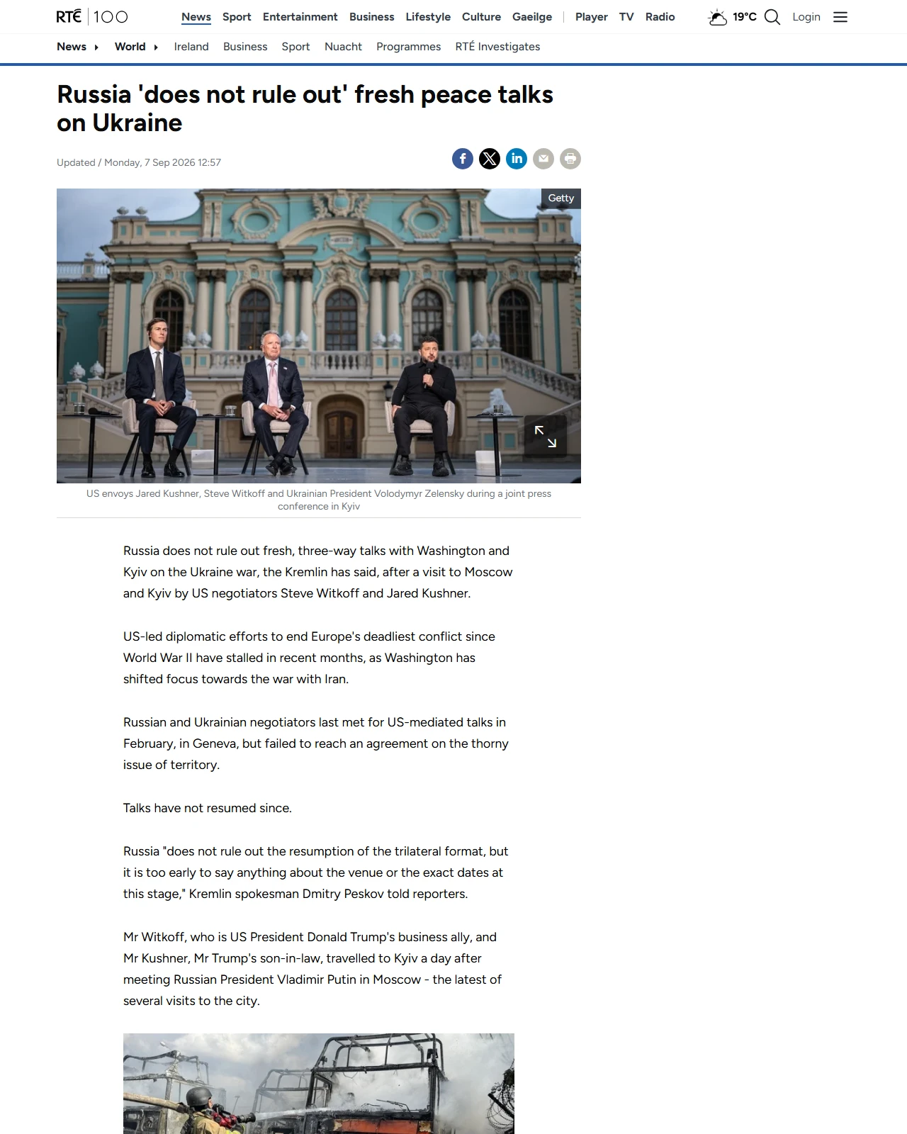 rte.ie as published: Russia 'does not rule out' fresh peace talks on Ukraine