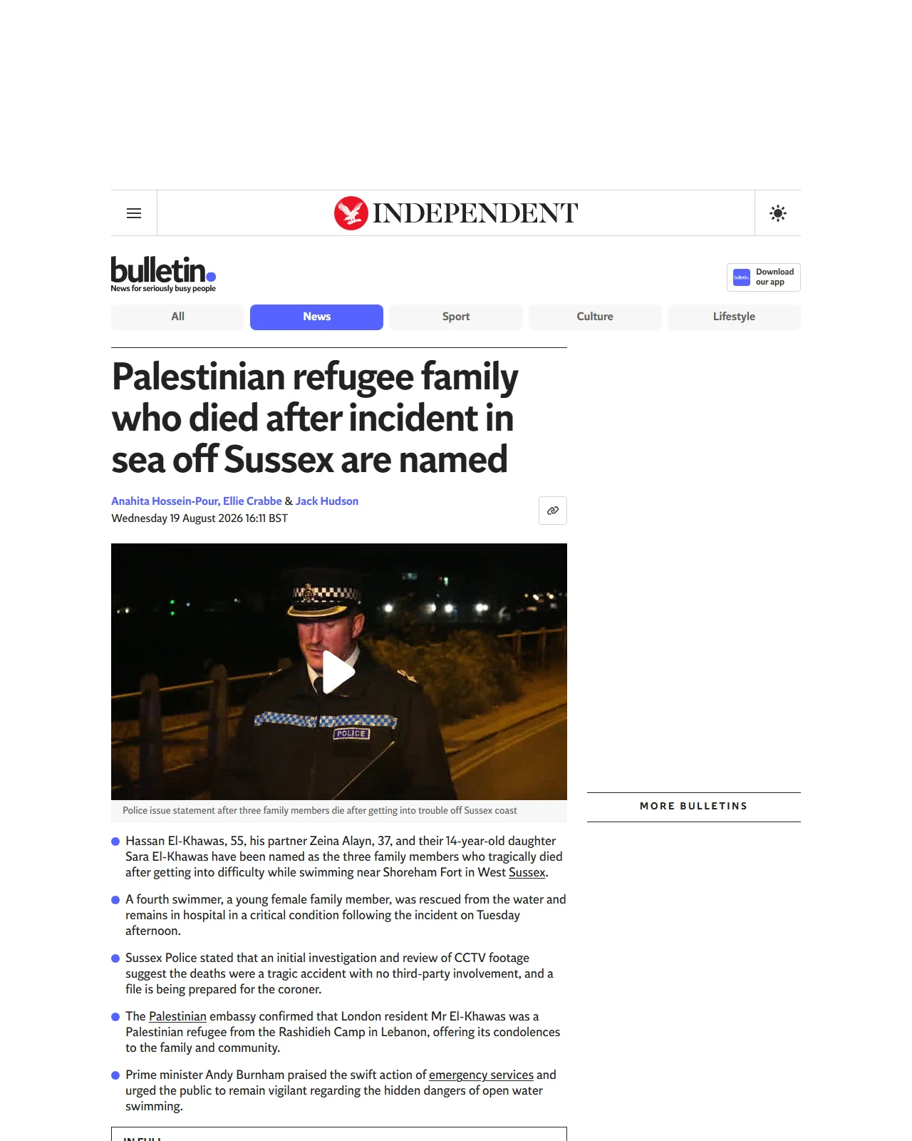 independent.co.uk as published: Palestinian refugee family who died after incident in sea off Sussex are named