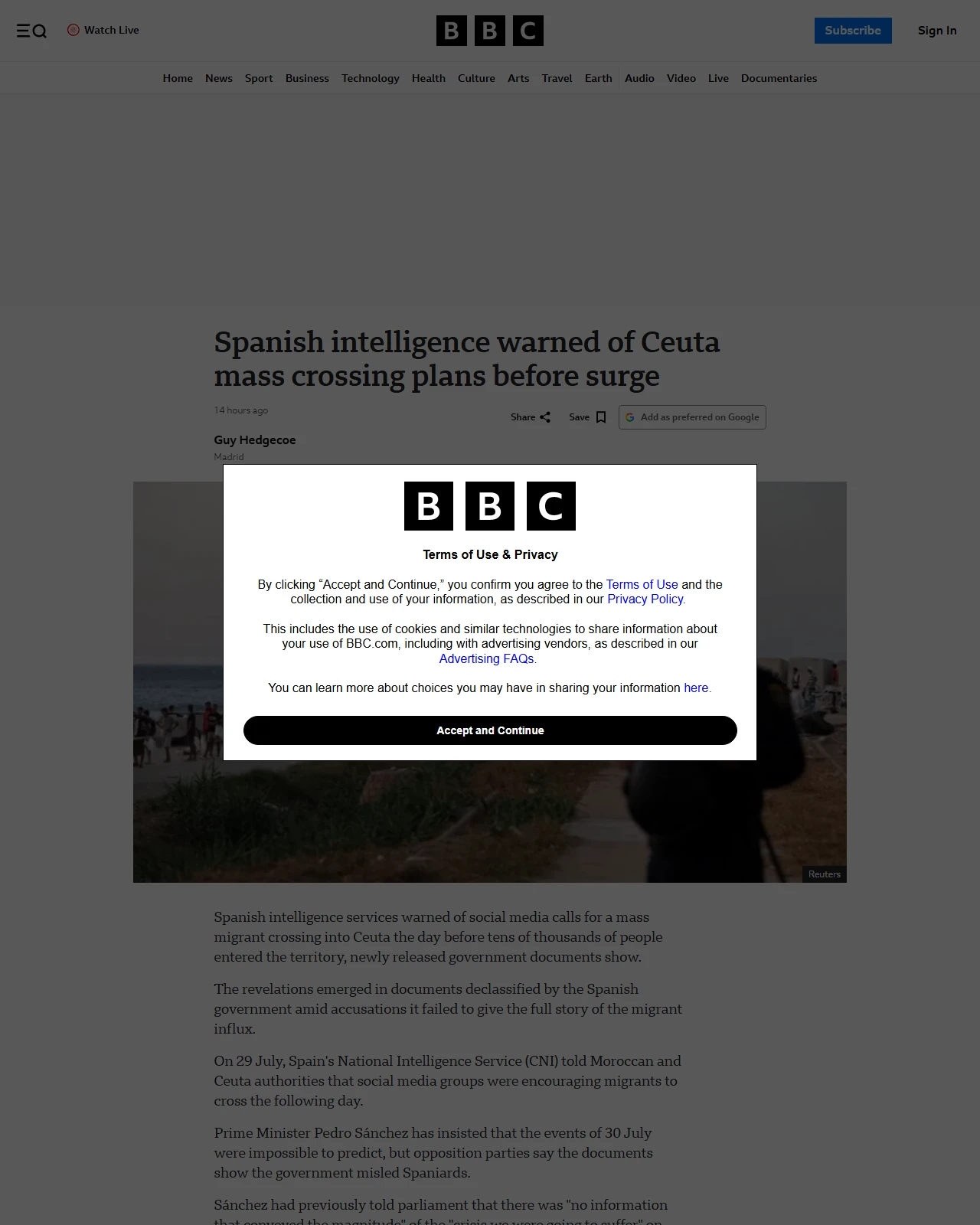 bbc.co.uk as published: Spanish intelligence warned of Ceuta mass crossing plans before surge
