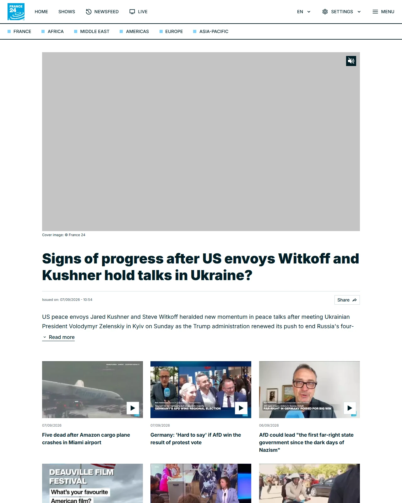 france24.com as published: Signs of progress after US envoys Witkoff and Kushner hold talks in Ukraine?