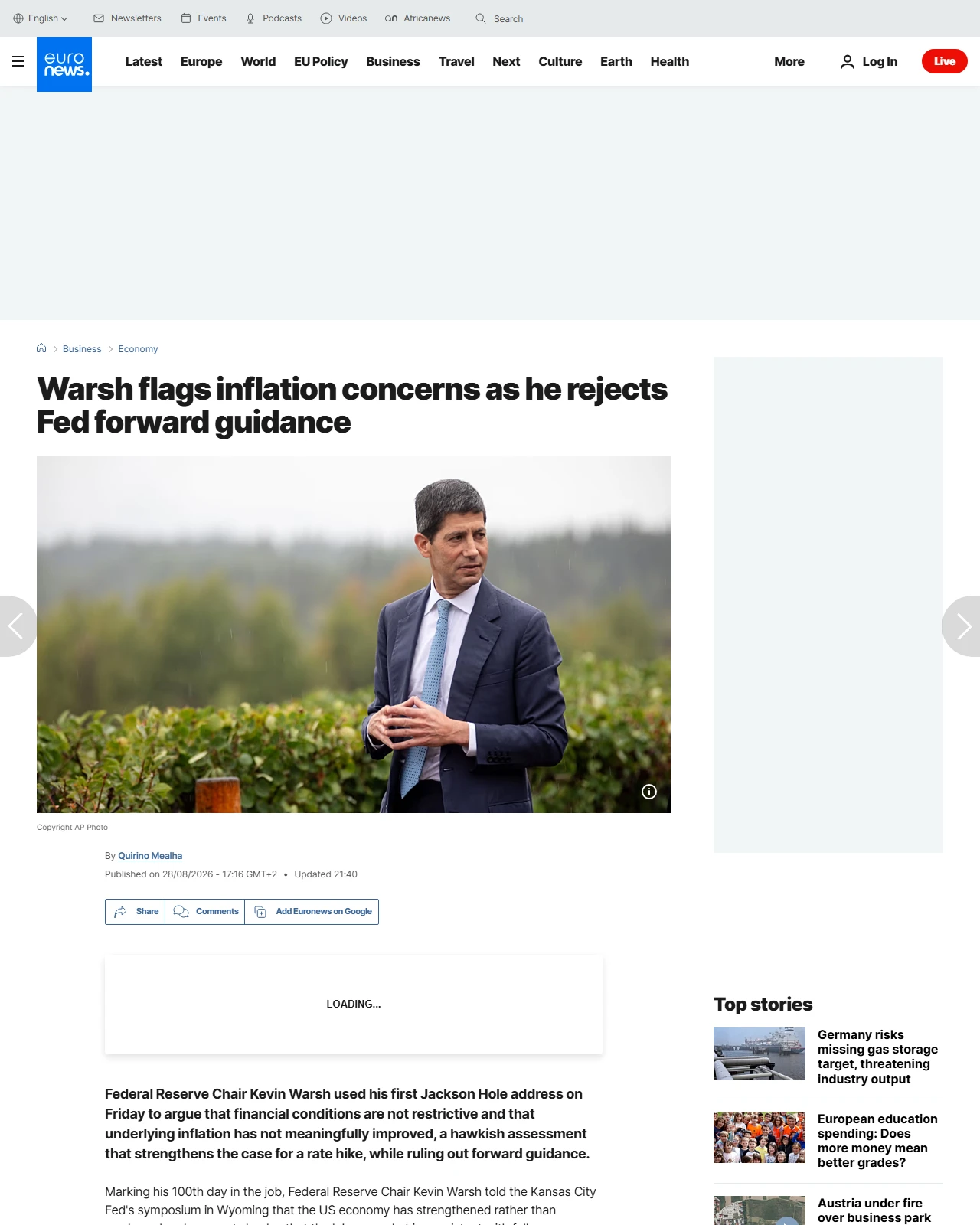 euronews.com as published: Warsh flags inflation concerns as he rejects Fed forward guidance