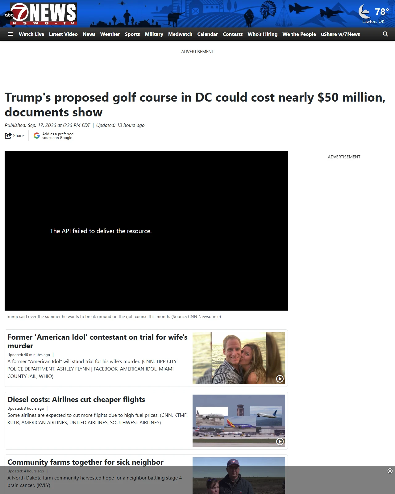 kswo.com as published: Trump's proposed golf course in DC could cost nearly $50 million, documents show
