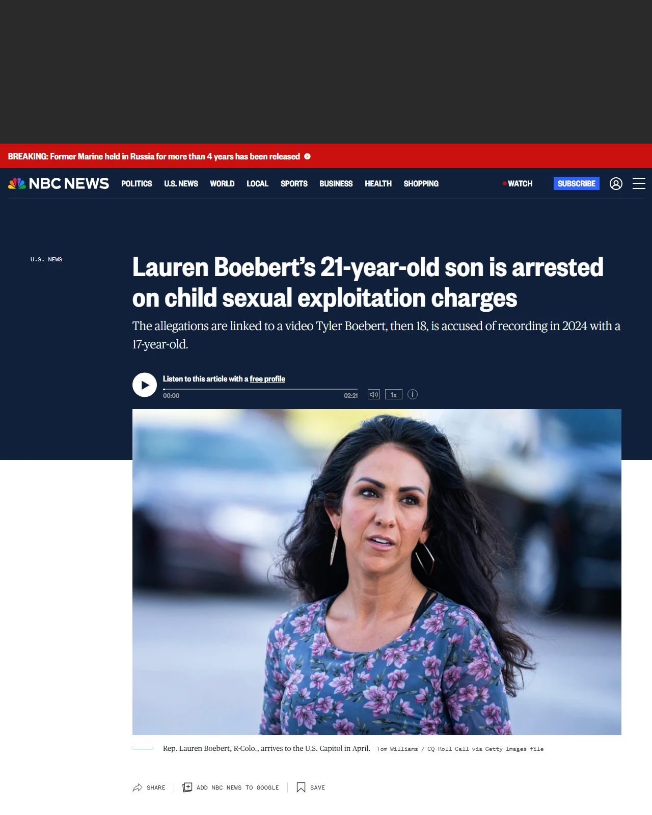 nbcnews.com as published: Lauren Boebert’s 21-year-old son is arrested on child sexual exploitation charges