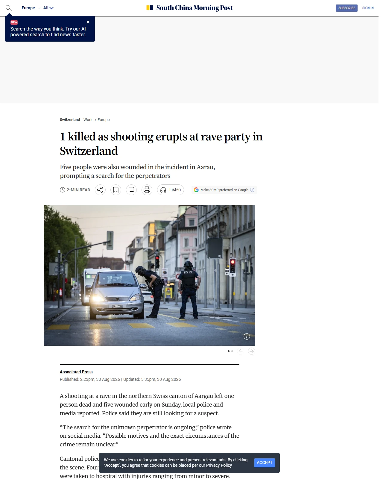 scmp.com as published: 1 killed as shooting erupts at rave party in Switzerland
