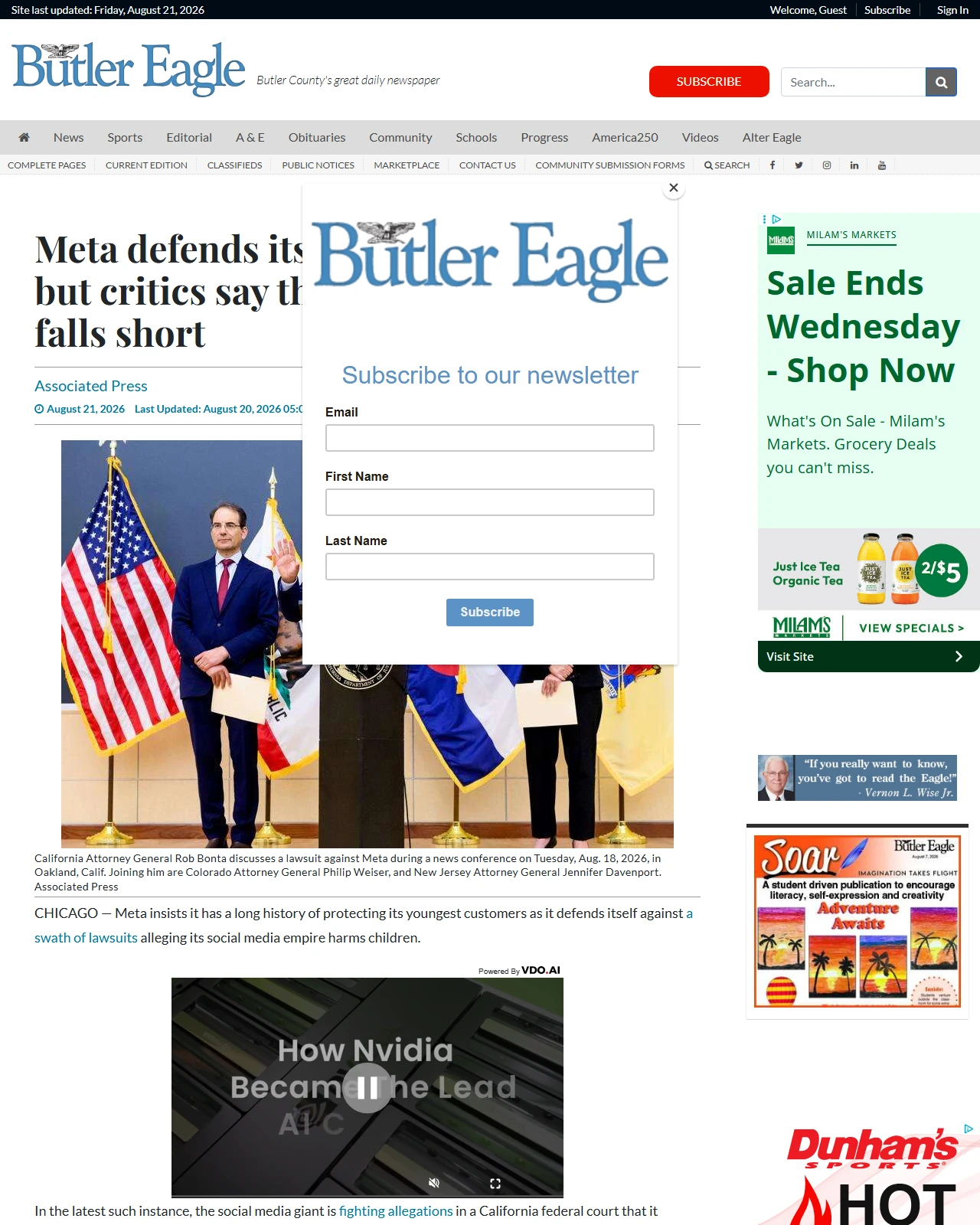 butlereagle.com as published: Meta defends its child safety efforts, but critics say the social media giant falls short
