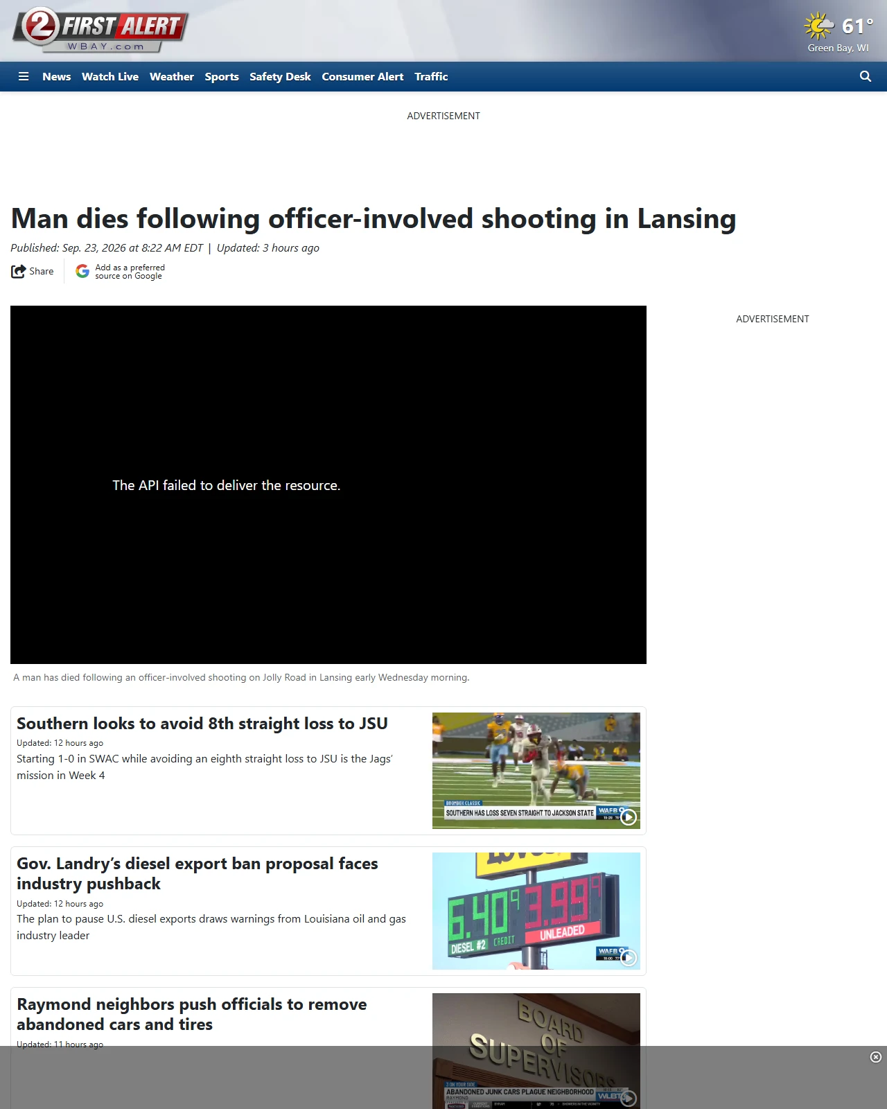 wbay.com as published: Man dies following officer-involved shooting in Lansing