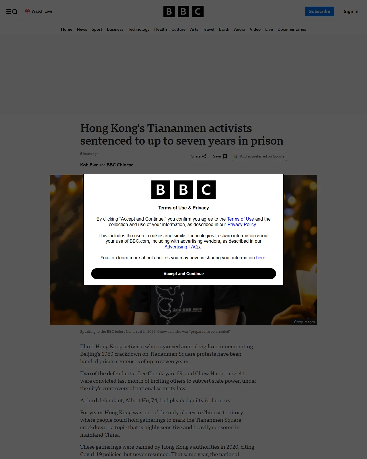 bbc.co.uk as published: Hong Kong's Tiananmen activists sentenced to up to seven years in prison