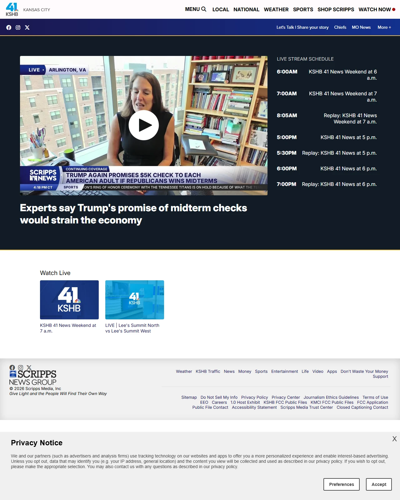 kshb.com as published: Experts say Trump's promise of midterm checks would strain the economy