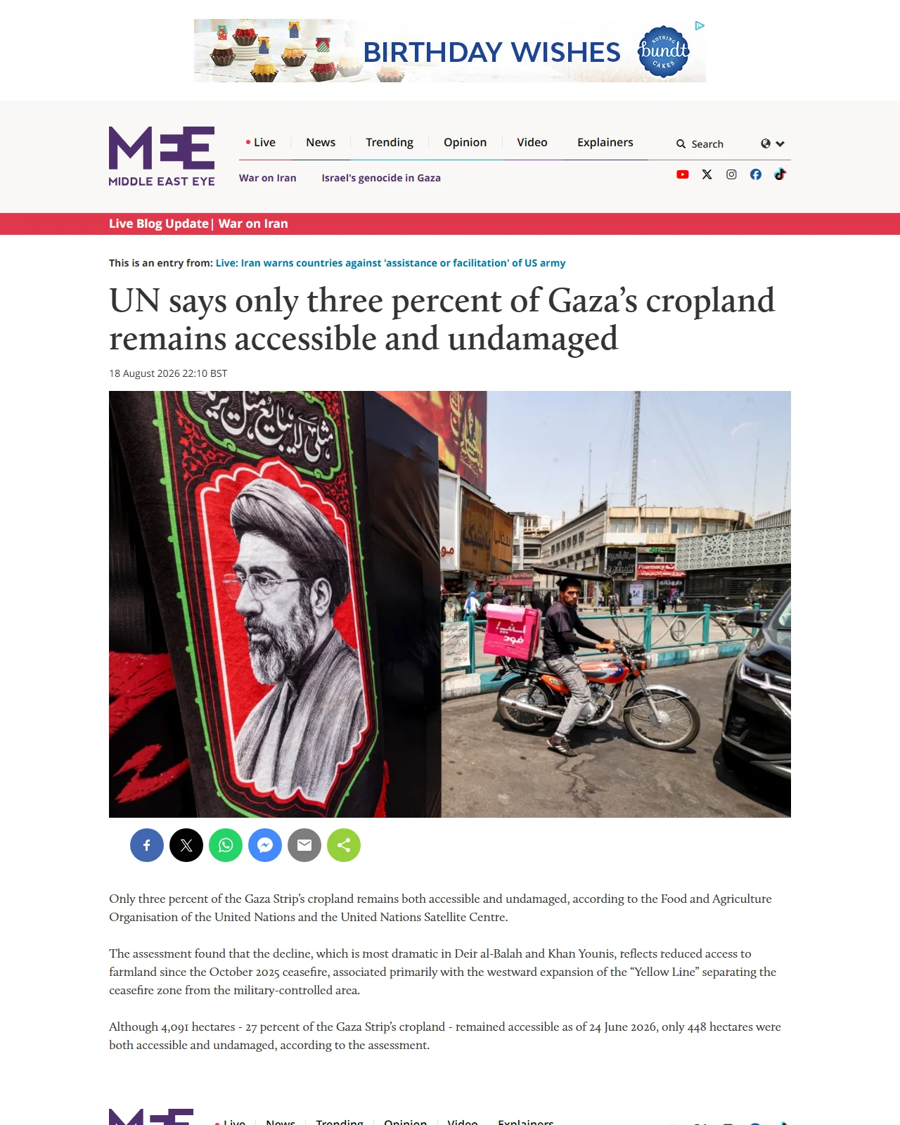 middleeasteye.net as published: UN says only three percent of Gaza’s cropland remains accessible and undamaged