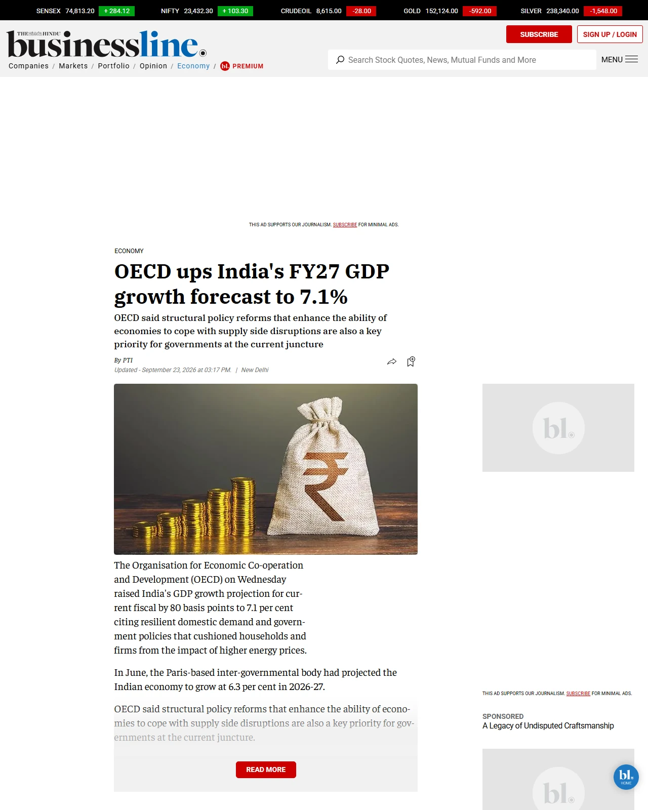 thehindubusinessline.com as published: OECD ups India's FY27 GDP growth forecast to 7.1%