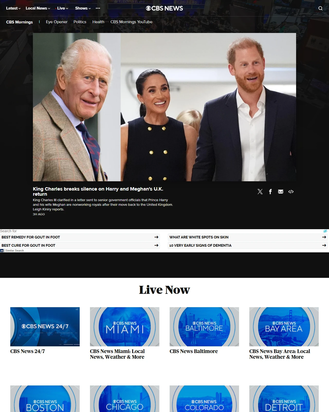 cbsnews.com as published: King Charles breaks silence on Harry and Meghan's U.K. return