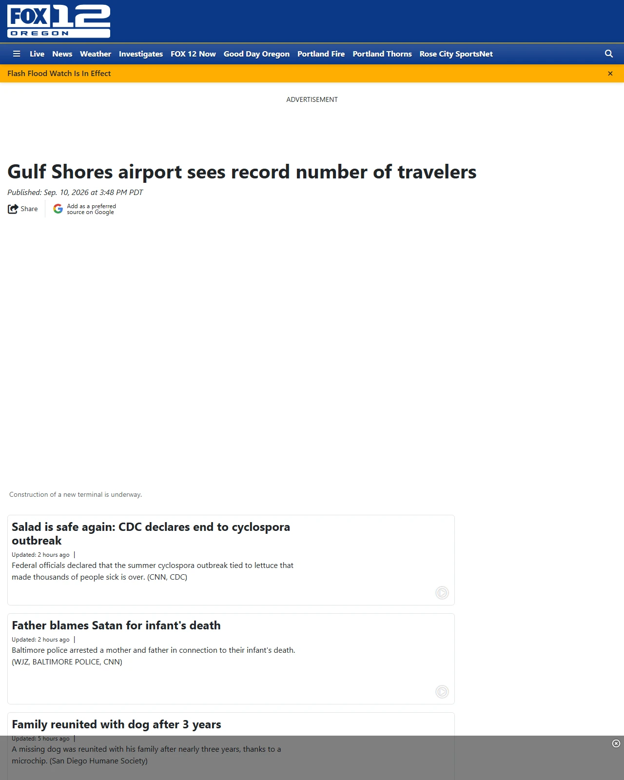 kptv.com as published: Gulf Shores airport sees record number of travelers