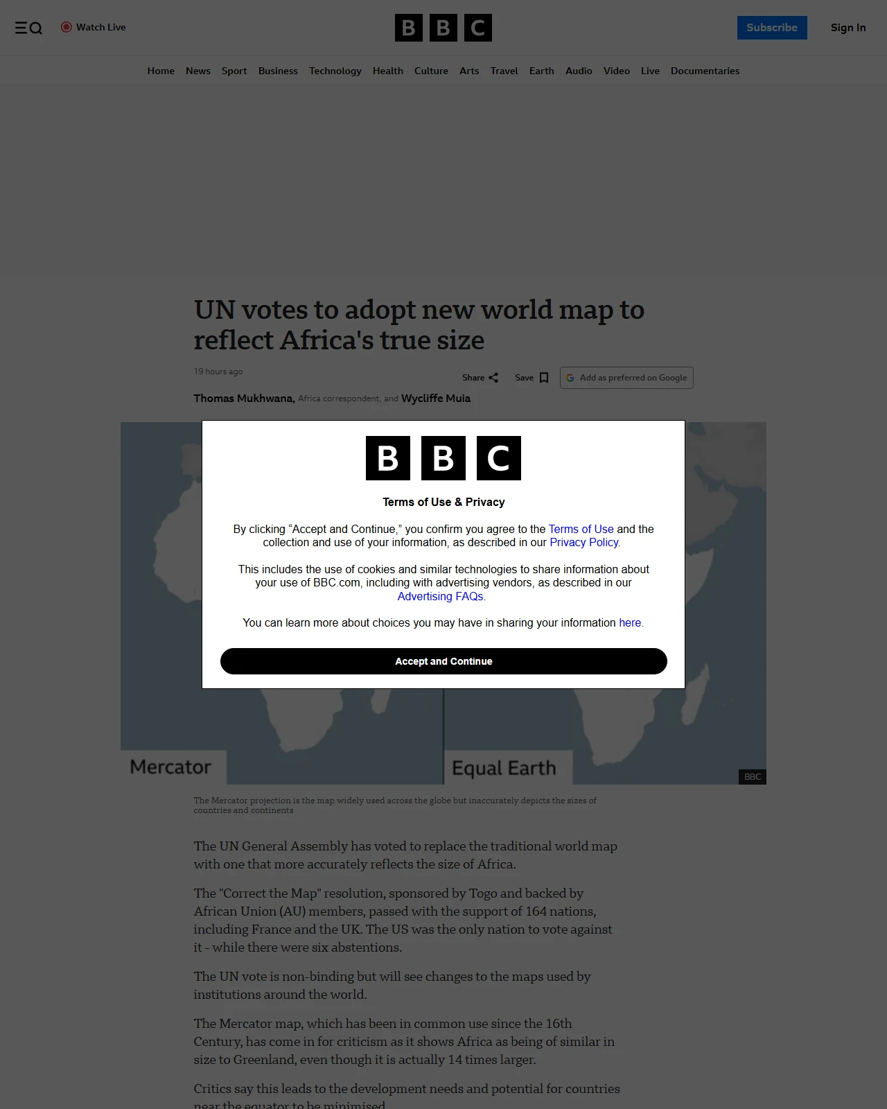 bbc.co.uk as published: UN votes to adopt new world map to reflect Africa's true size
