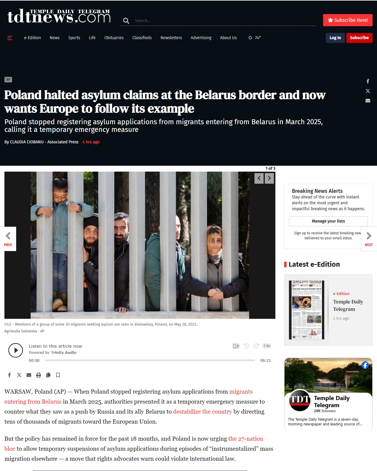 tdtnews.com as published: Poland halted asylum claims at the Belarus border and now wants Europe to follow its example