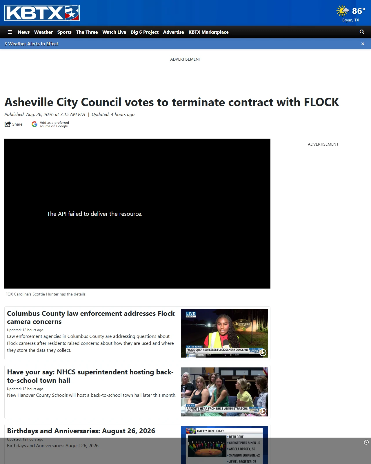 kbtx.com as published: Asheville City Council votes to terminate contract with FLOCK