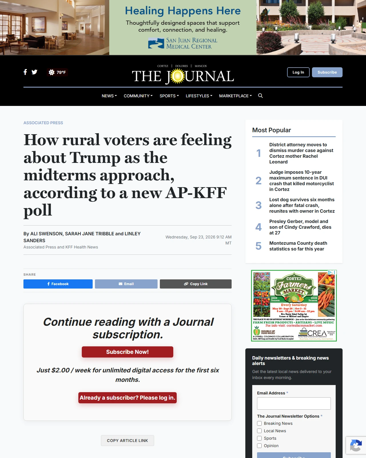 the-journal.com as published: Economic frustration tests Trump’s standing with rural voters, new AP-KFF poll finds - the-journal.com