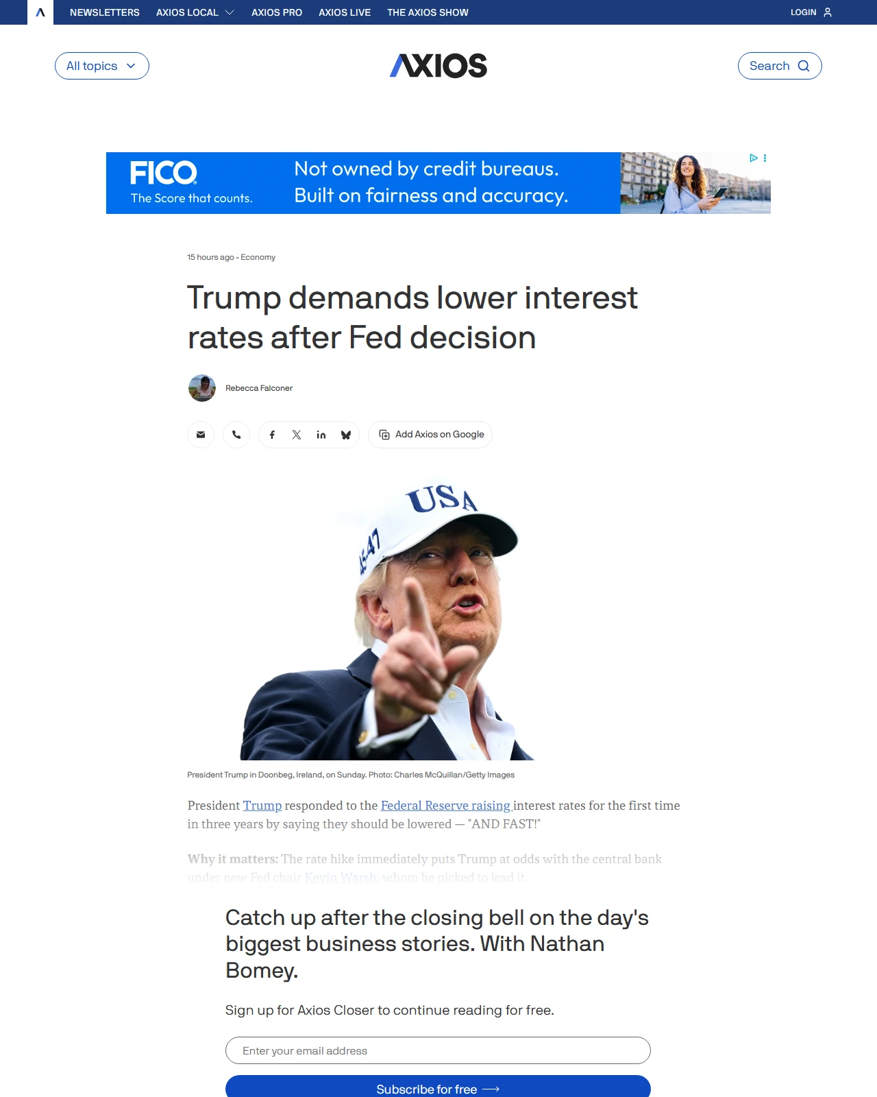 axios.com as published: Trump demands lower interest rates after Fed decision