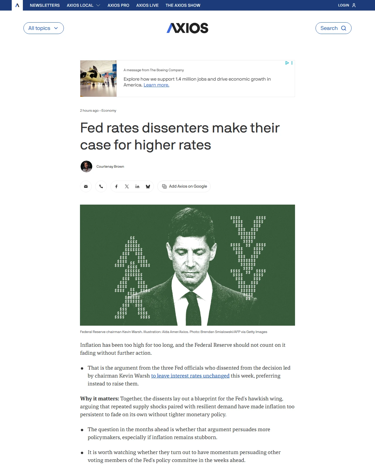axios.com as published: Fed rates dissenters make their case for higher rates