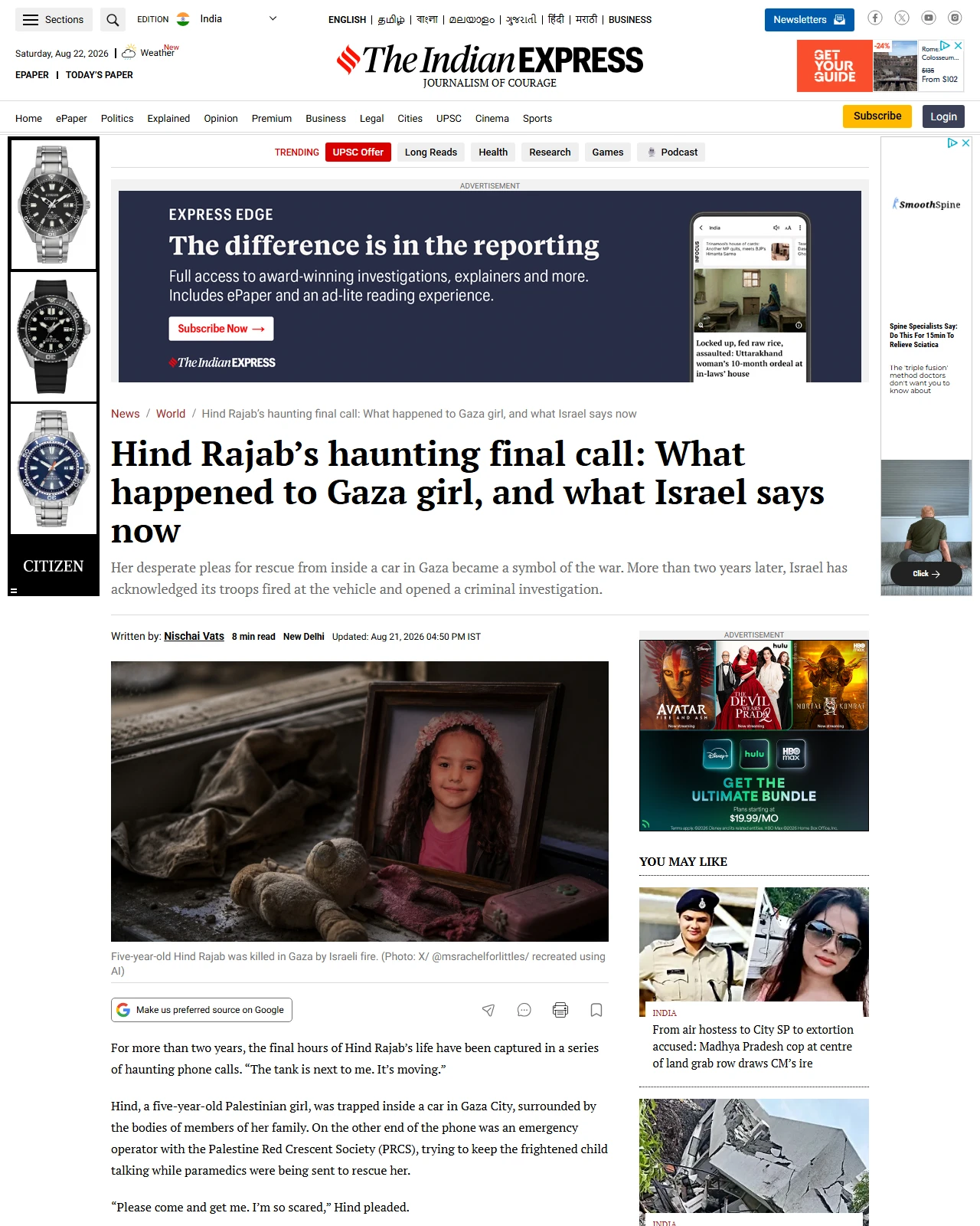 indianexpress.com as published: Hind Rajab’s haunting final call: What happened to Gaza girl, and what Israel says now