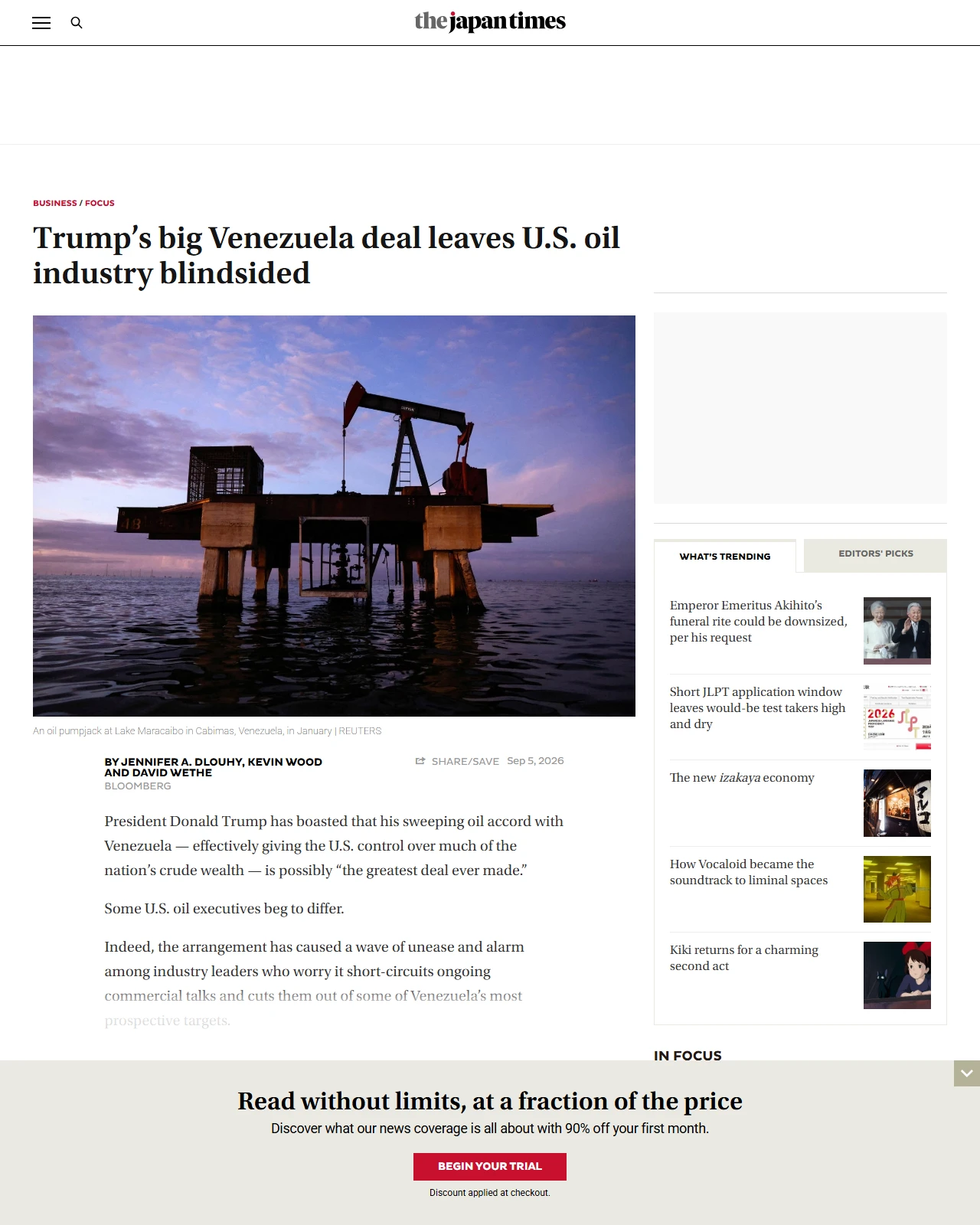 japantimes.co.jp as published: Trump’s big Venezuela deal leaves U.S. oil industry blindsided