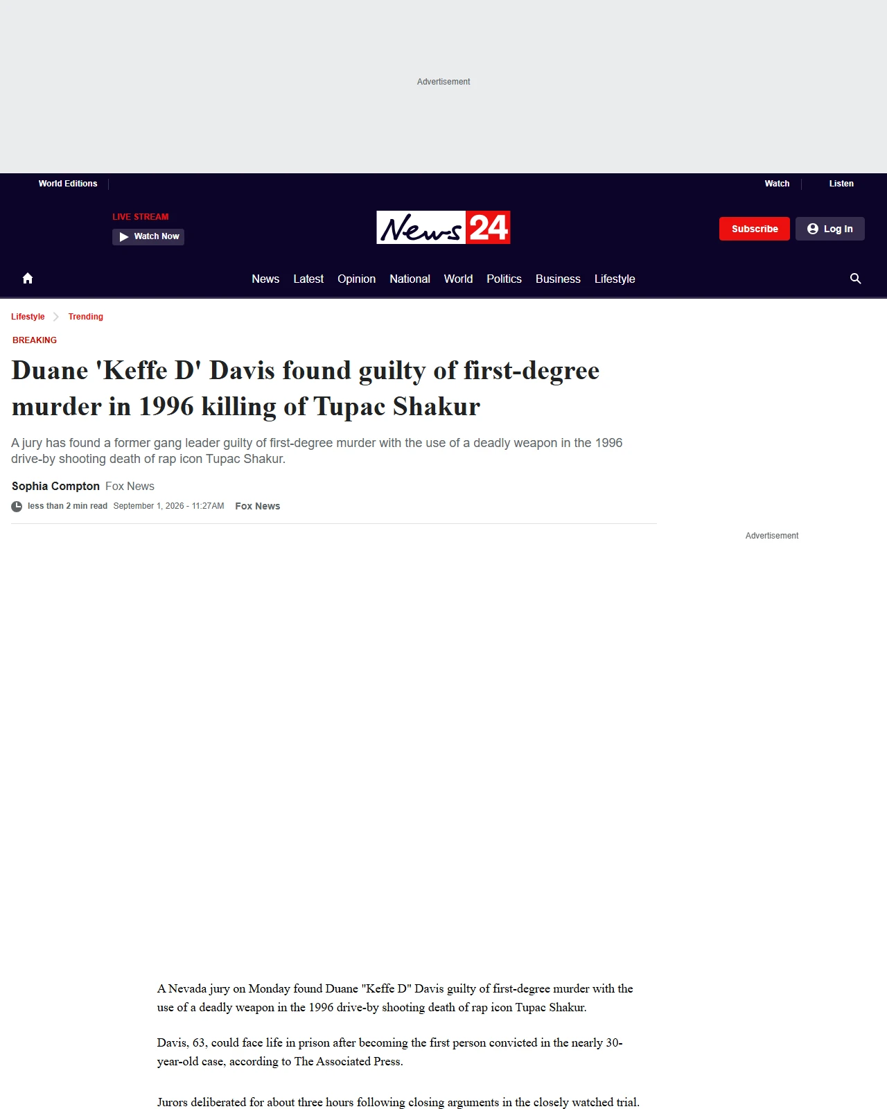 news24.com.au as published: Duane ‘Keffe D’ Davis found guilty of Tupac Shakur’s murder
