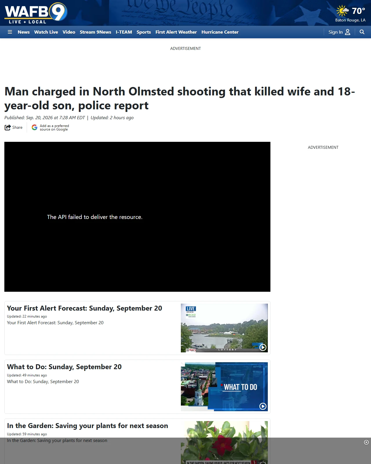 wafb.com as published: Man charged in North Olmsted shooting that killed wife and 18-year-old son, police report