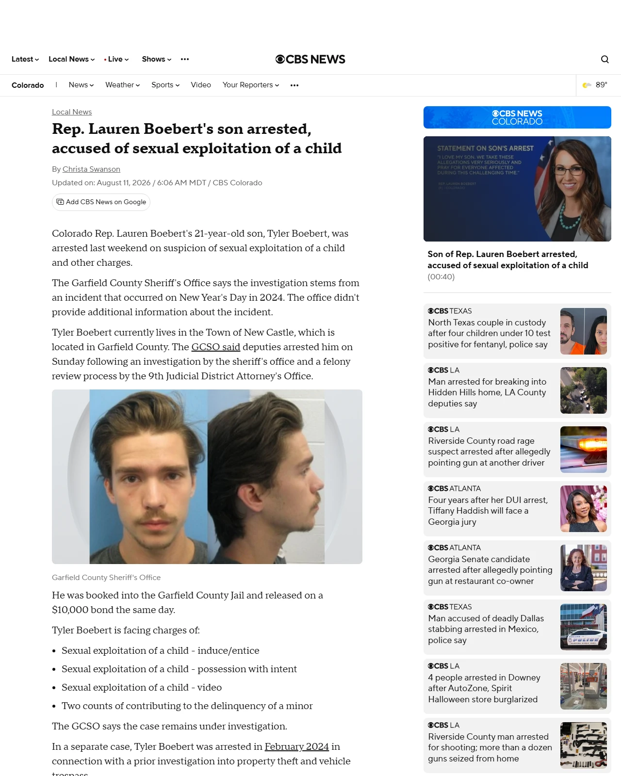 cbsnews.com as published: Rep. Lauren Boebert's son arrested, accused of sexual exploitation of a child