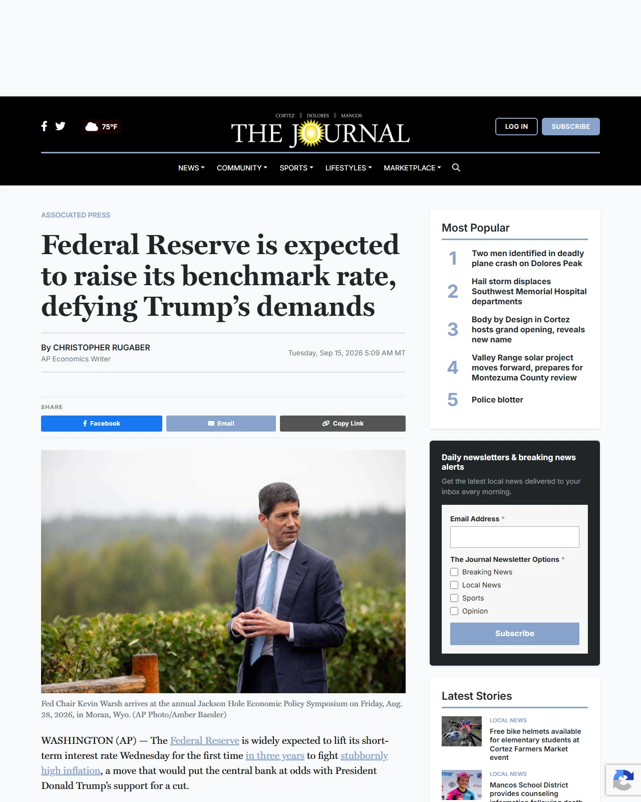the-journal.com as published: Federal Reserve is expected to raise its benchmark rate, defying Trump’s demands - the-journal.com