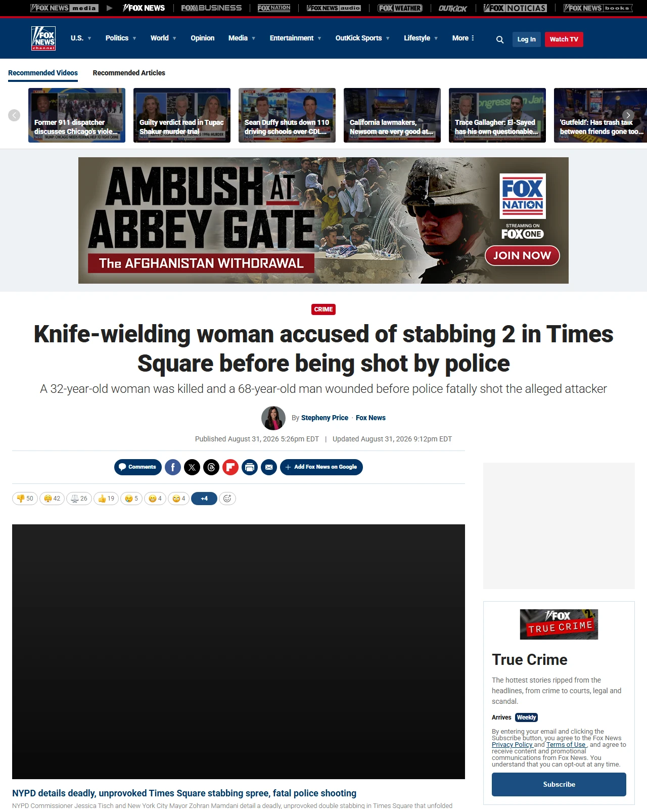 foxnews.com as published: Knife-wielding woman accused of stabbing 2 in Times Square before being shot by police