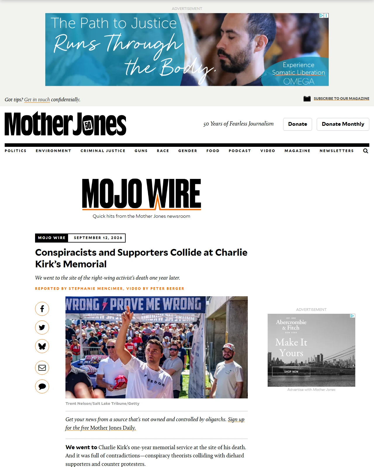 motherjones.com as published: Conspiracists and Supporters Collide at Charlie Kirk’s Memorial
