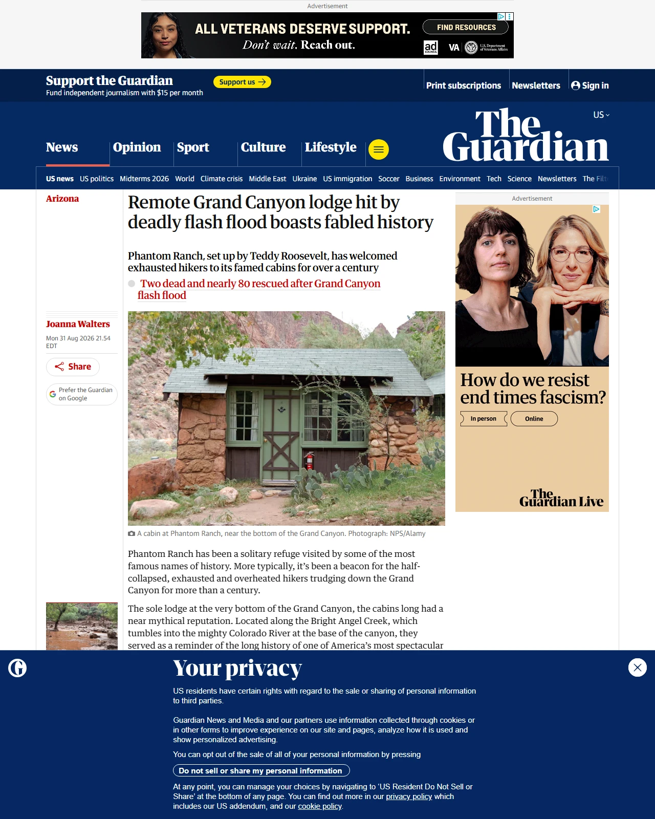 theguardian.com as published: Remote Grand Canyon lodge hit by deadly flash flood boasts fabled history
