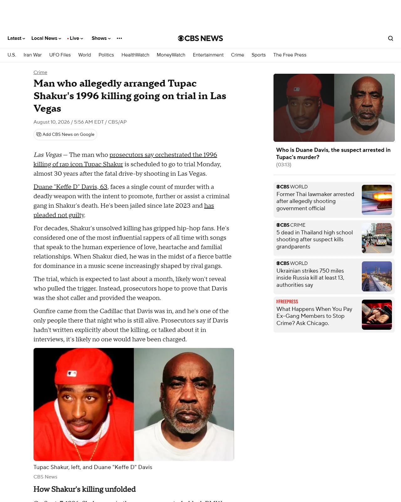 cbsnews.com as published: Man who allegedly arranged Tupac Shakur's 1996 killing is on trial in Las Vegas