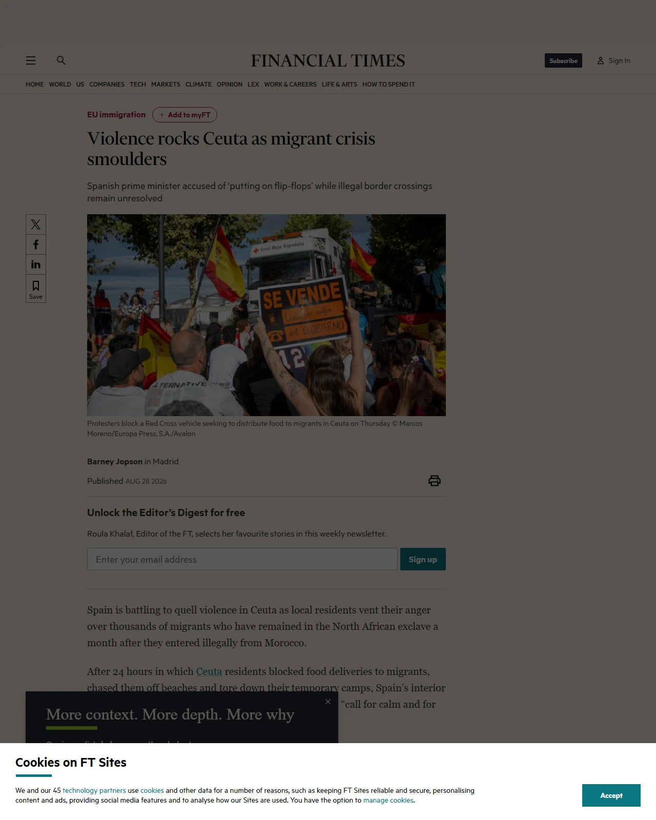 ft.com as published: Violence rocks Ceuta as migrant crisis smoulders