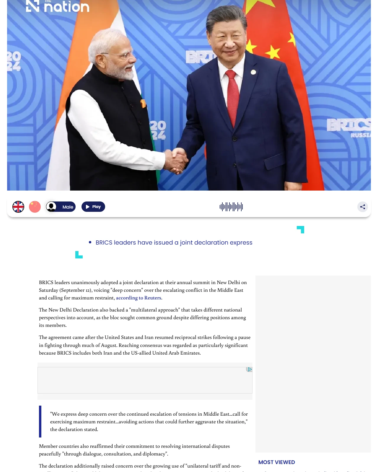 nationthailand.com as published: BRICS urges Middle East restraint while Xi pushes for a peace role